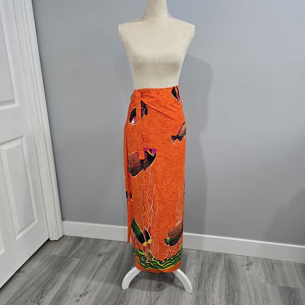 Vibrant Orange Fish Design Wrap Skirt